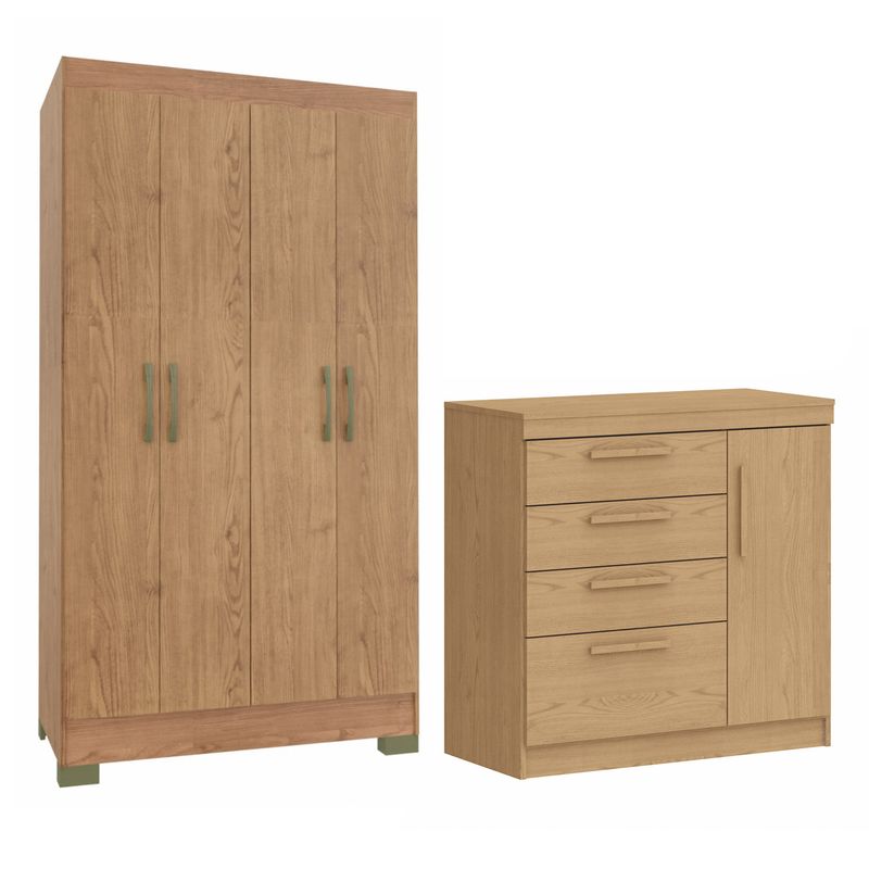 VEKKAHOME - Combo Closet 4 Puertas + Comoda 3 Cajones Cafe Vekkahome