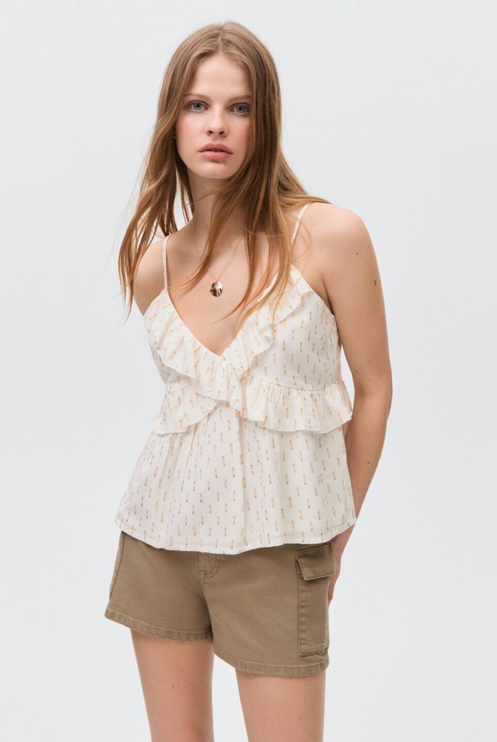 MANGO TEEN - Top Bordado Volantes Mujer Mango Teen
