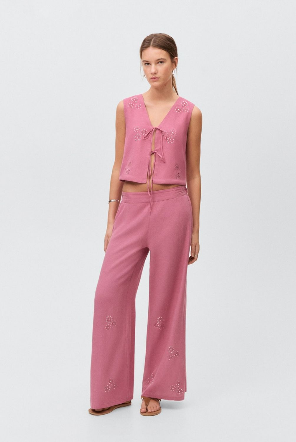 MANGO TEEN - Pantalón Culotte Bordado Mujer Mango Teen