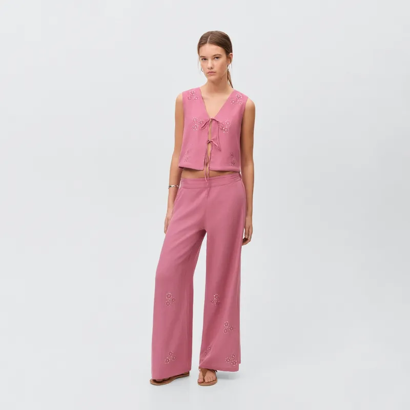MANGO TEEN - Pantalón Culotte Bordado Mujer Mango Teen