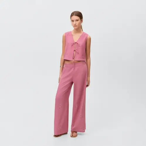 MANGO TEEN - Pantalón Culotte Bordado Mujer