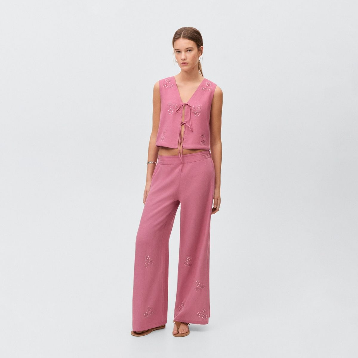 MANGO TEEN - Pantalón Culotte Bordado Mujer Mango Teen