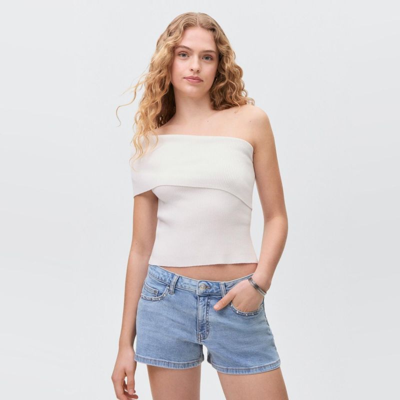 MANGO TEEN - Top Asimétrico Hombros Descubiertos Mujer Mango Teen