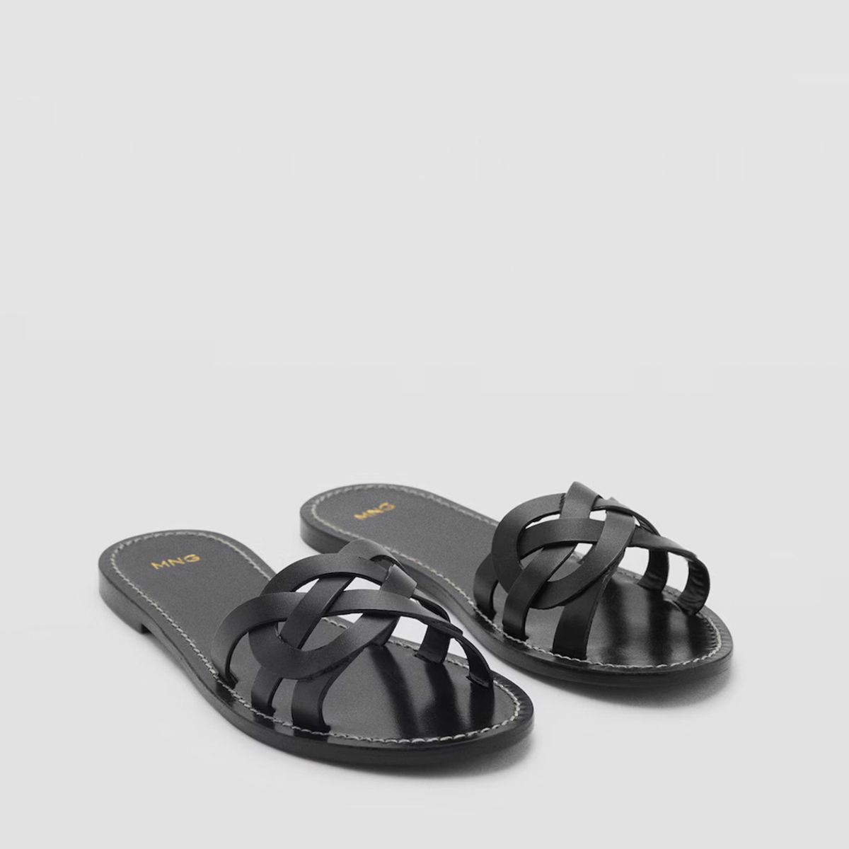 MANGO - Sandalia Mujer Cuero Negro Mango