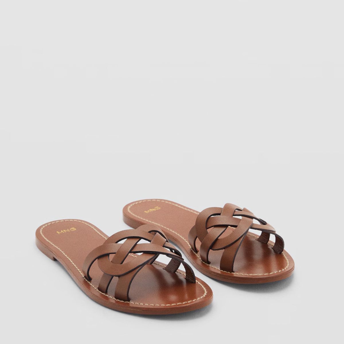 MANGO - Sandalia Mujer Cuero Café Mango