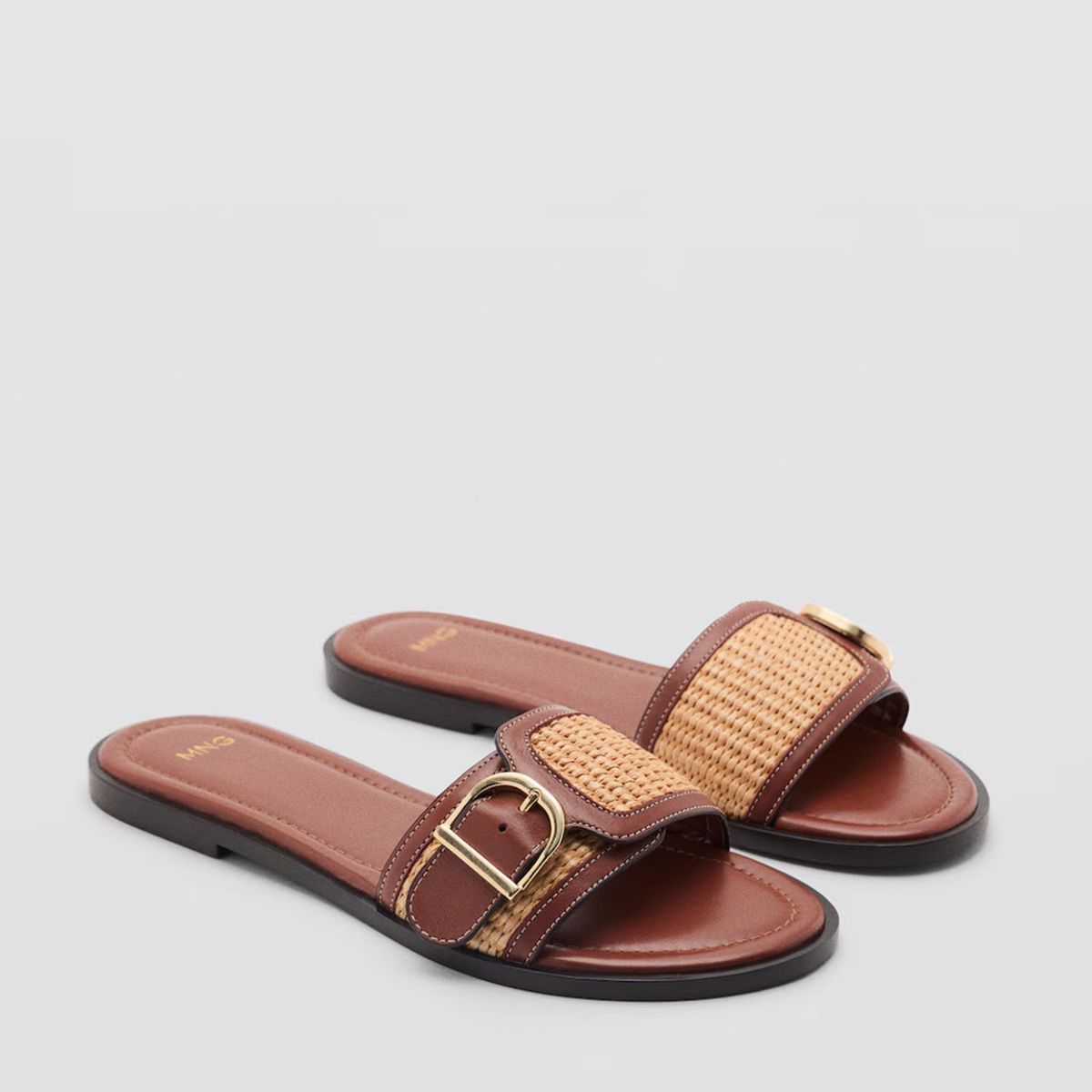 MANGO - Sandalia Mujer Cuero Café Mango