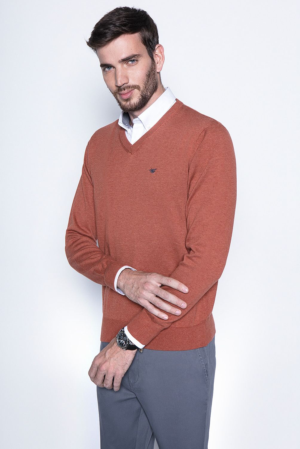 FEROUCH - Sweater Cuello En V Algodón Hombre Ferouch