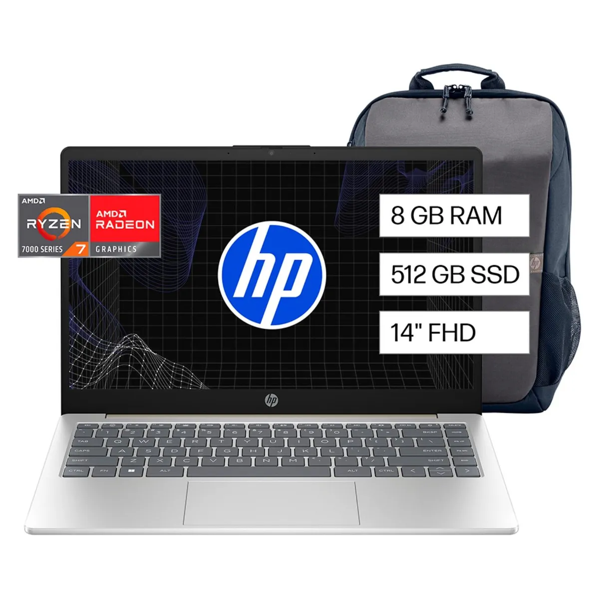 HP - Notebook HP 14-EM0015LA AMD Ryzen 7 7730U 8GB 512GB SSD 14" Full HD Webcam 1080p + Mochila HP 