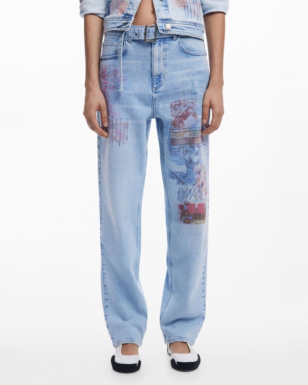 DESIGUAL Pantalón Tiro Alto Algodón Mujer Desigual