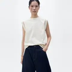 MANGO - Polera Algodón Ribetes Calados Mujer