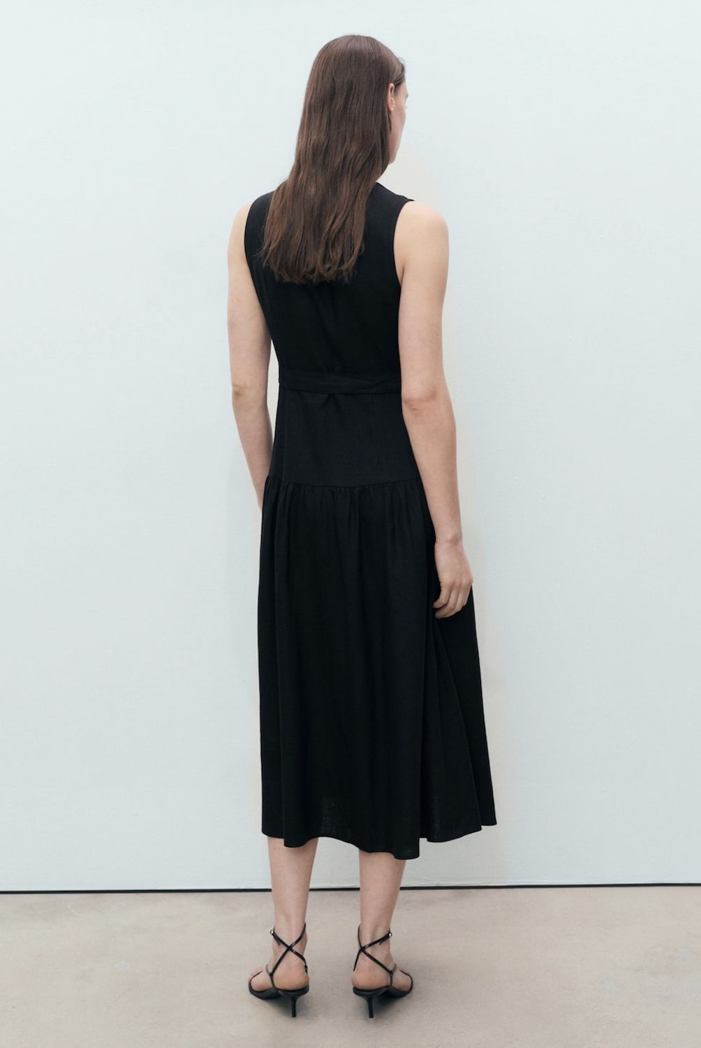 MANGO - Vestido Midi Lino Cinturón Mujer Mango