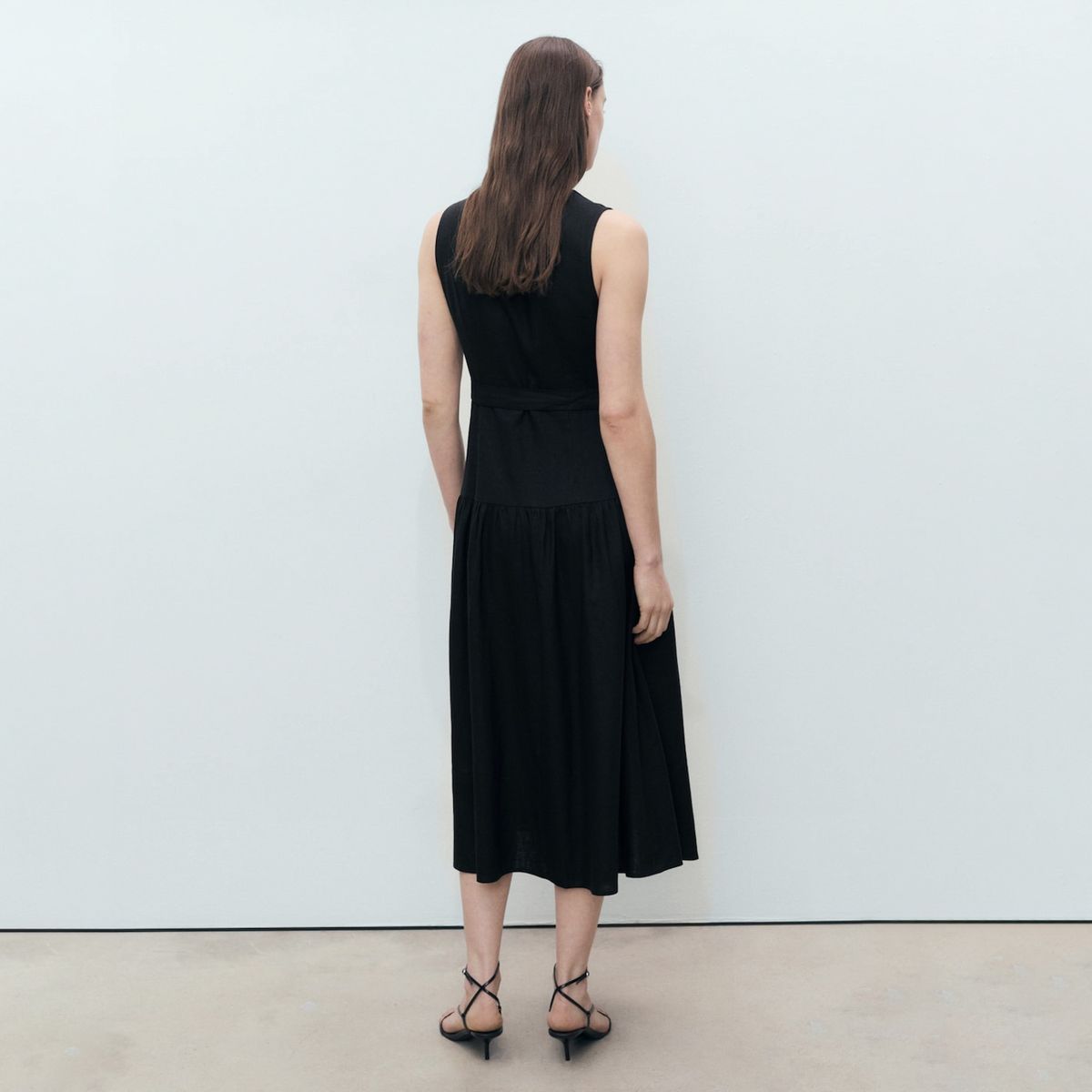 MANGO - Vestido Midi Lino Cinturón Mujer Mango