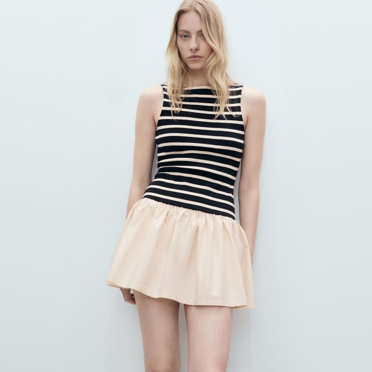 MANGO - Vestido Corto Diseño Combinado Mujer Mango