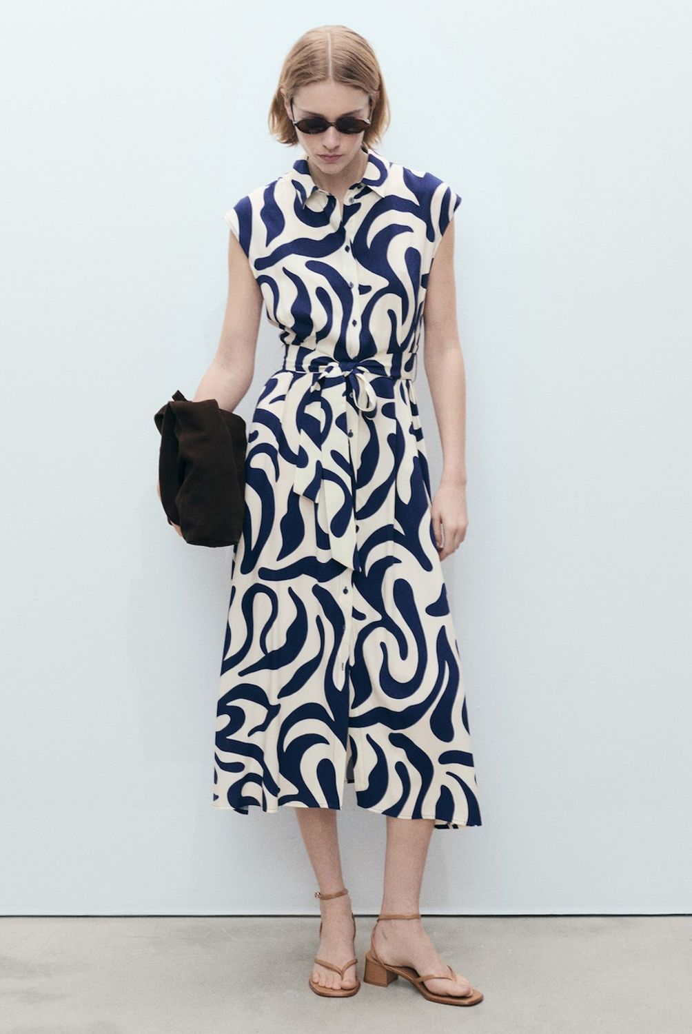 MANGO - Vestido Camisero Estampado Cinturón Mujer Mango