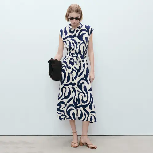MANGO - Vestido Camisero Estampado Cinturón Mujer