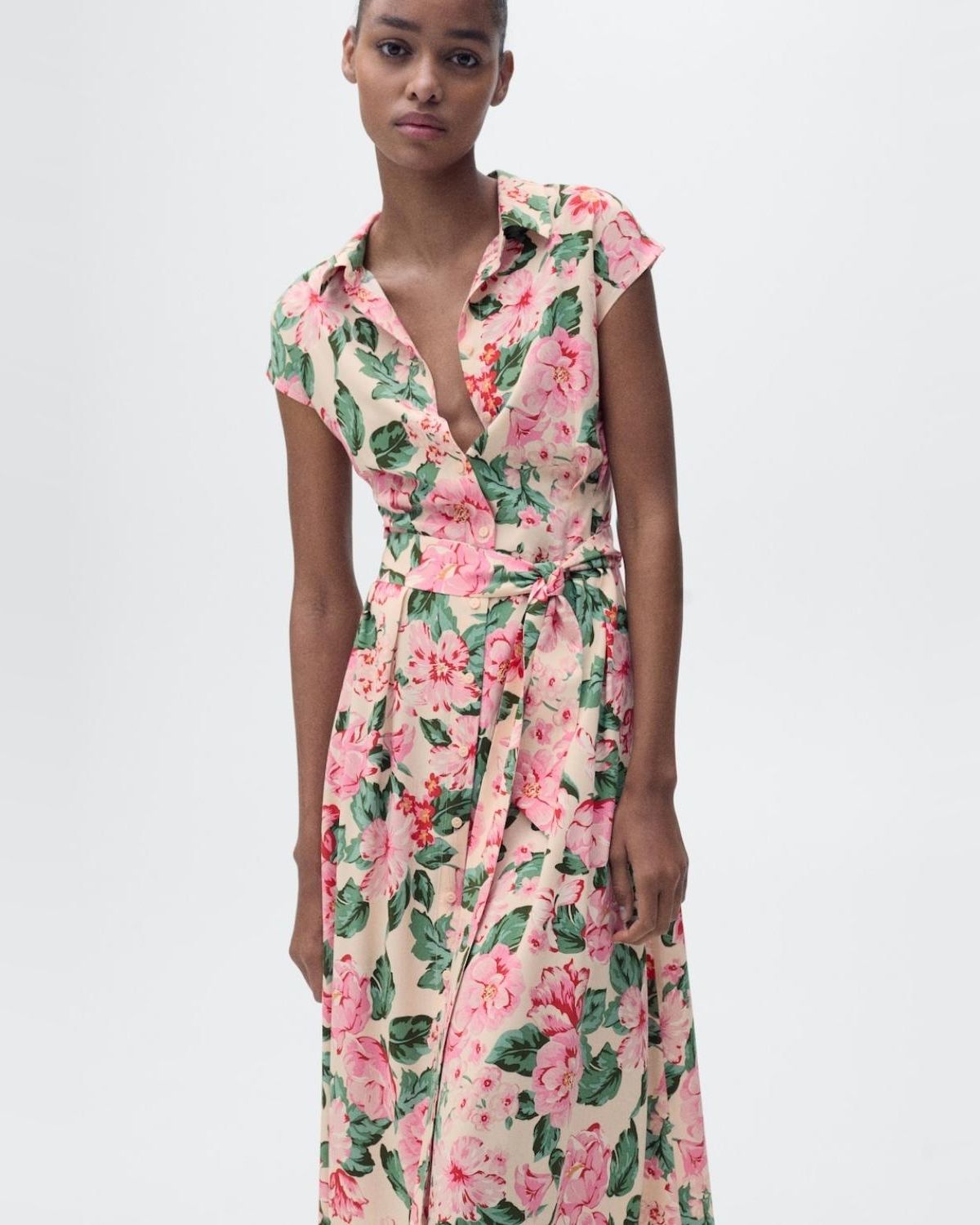 MANGO Vestido Camisero Estampado Cinturón Mujer Mango