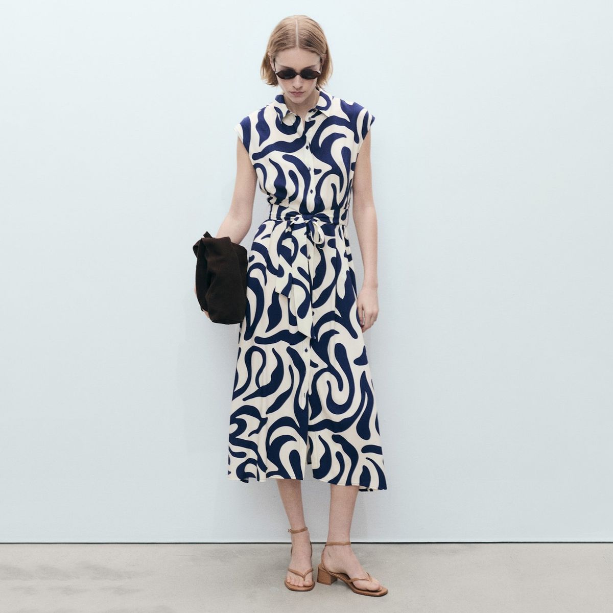 MANGO - Vestido Camisero Estampado Cinturón Mujer Mango