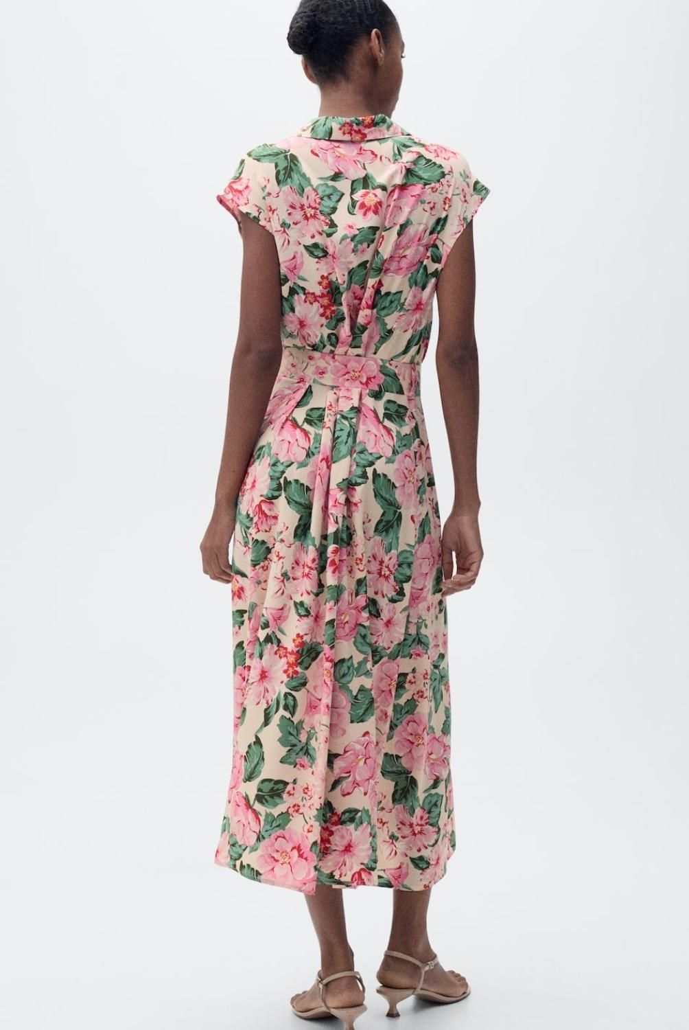 MANGO - Vestido Camisero Estampado Cinturón Mujer Mango