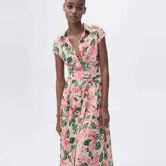 MANGO - Vestido Camisero Estampado Cinturón Mujer
