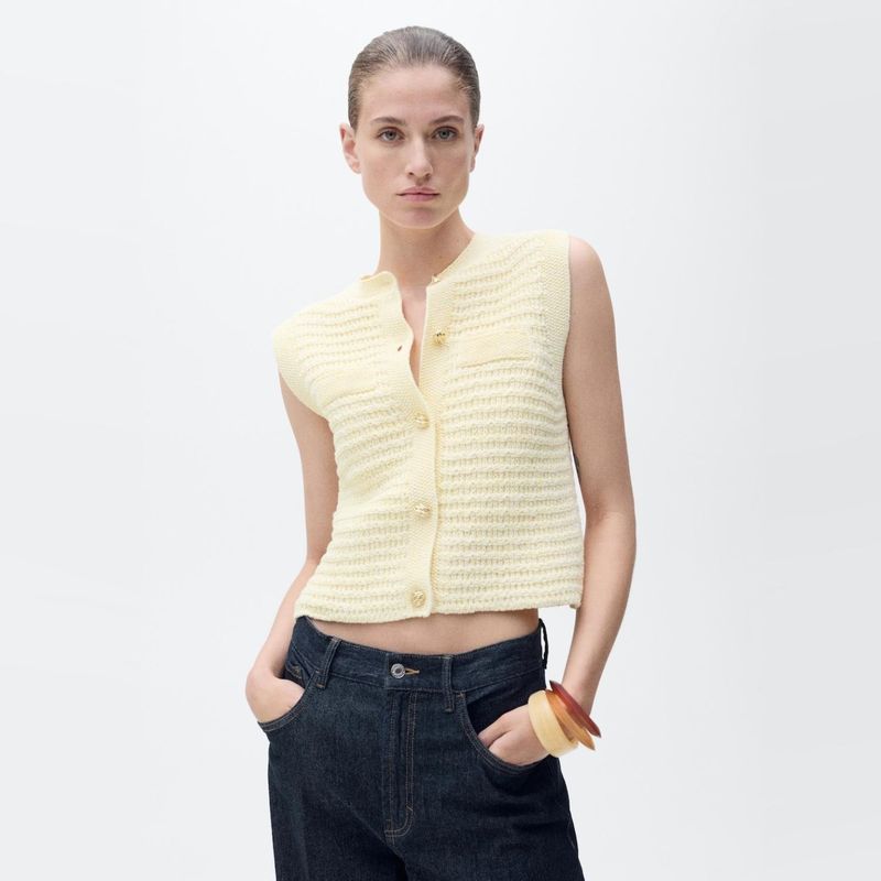 MANGO - Polera Punto Botones Joya Mujer Mango