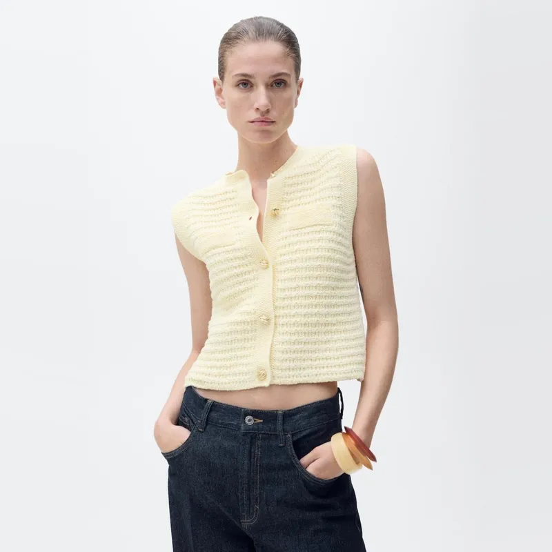 MANGO - Polera Punto Botones Joya Mujer Mango