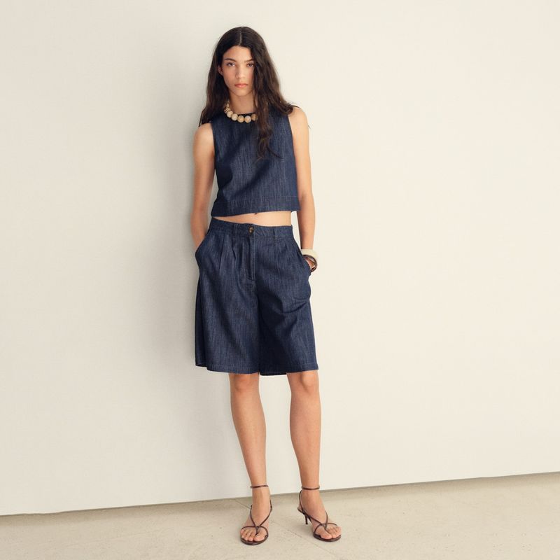 MANGO - Top Crop Denim Rinse Wash Mujer Mango