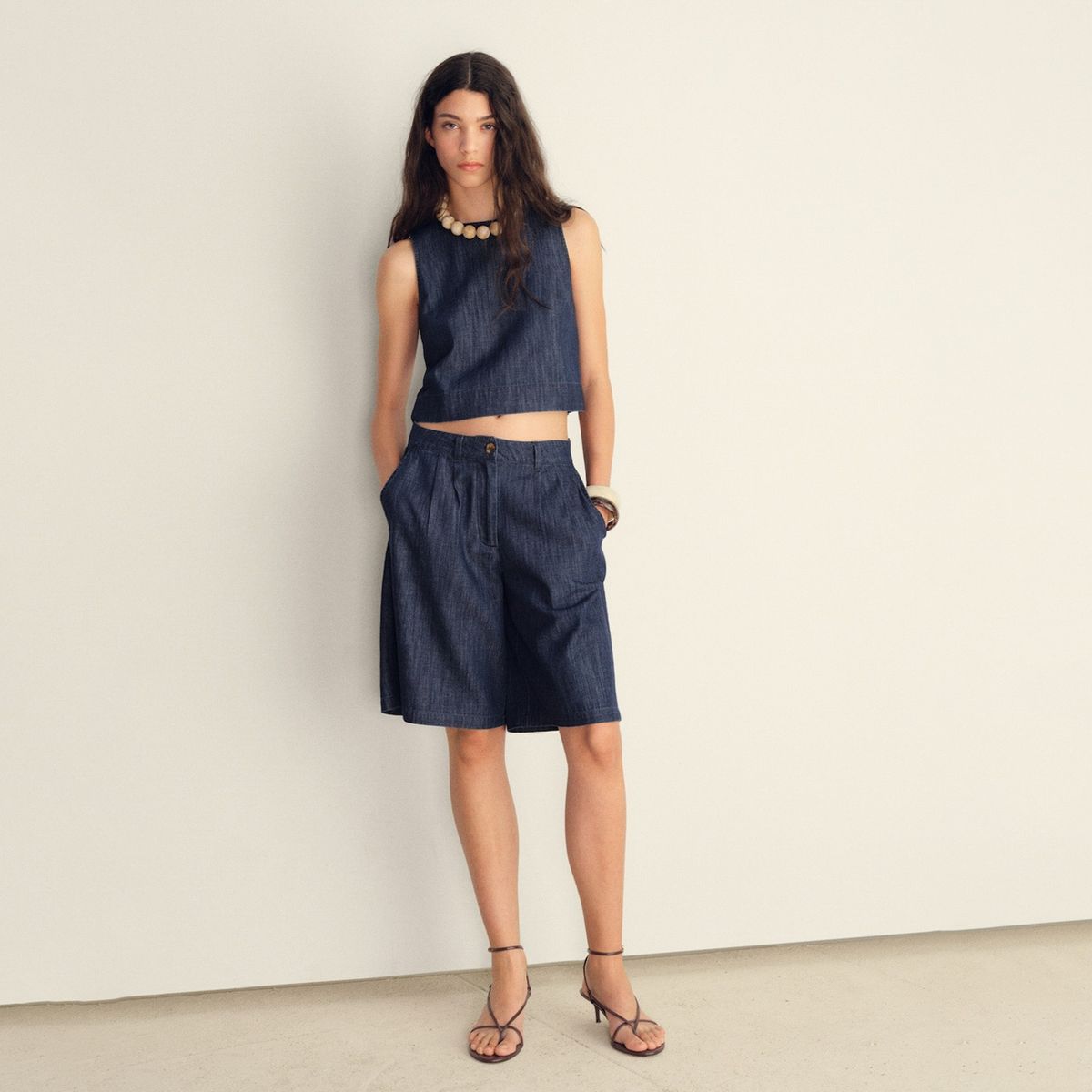MANGO - Top Crop Denim Rinse Wash Mujer Mango