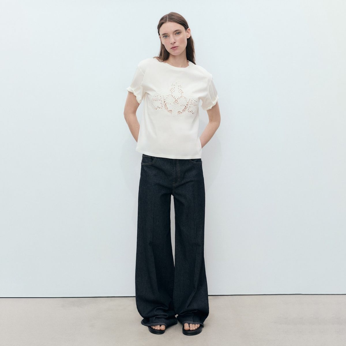 MANGO - Polera Algodón Bordado Mujer Mango