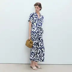 MANGO - Blusa Crop Estampado Floral Nudo Mujer