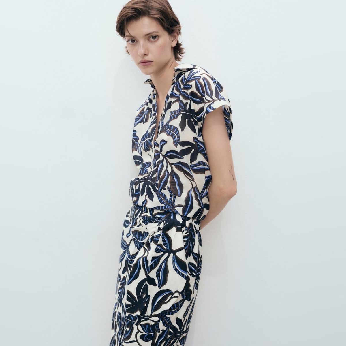 MANGO - Blusa Algodón Estampada Manga Corta Mujer Mango