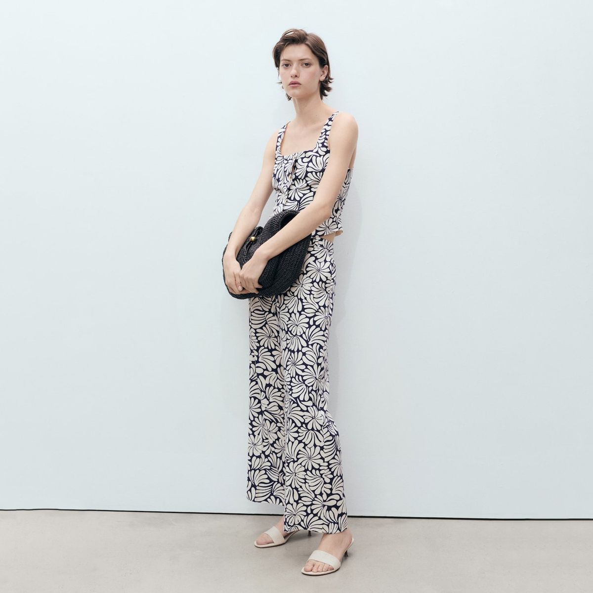 MANGO - Pantalón Lino Flores Mujer Mango