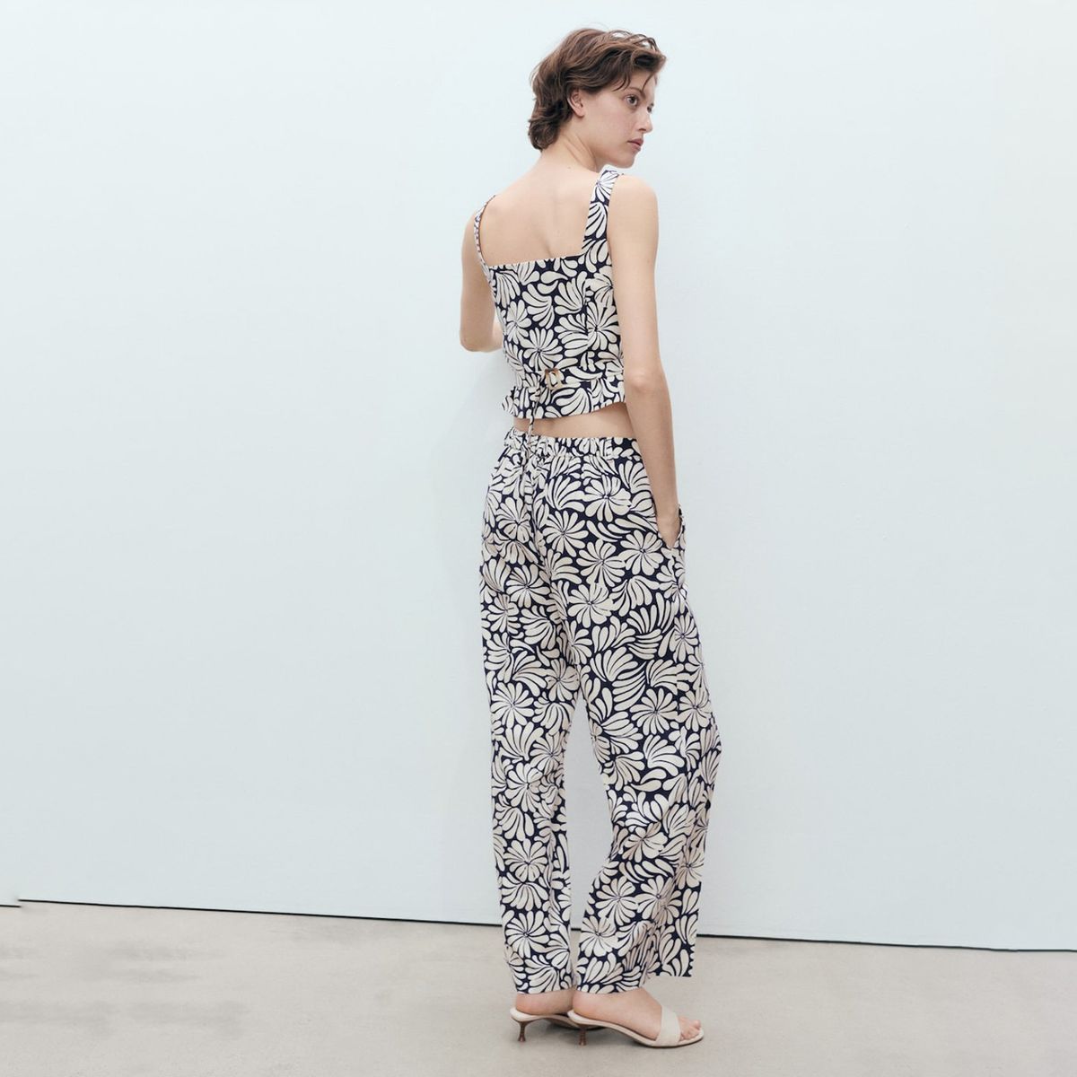 MANGO - Pantalón Lino Flores Mujer Mango