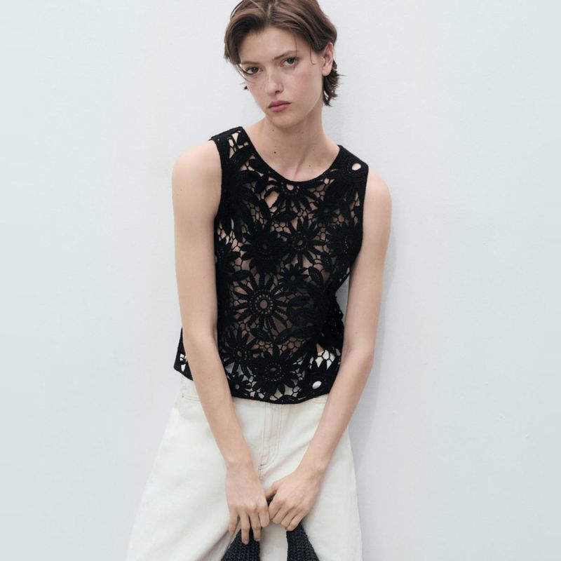 MANGO - Top Punto Crochet Mujer Mango