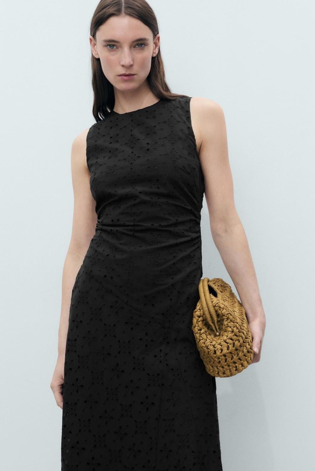 MANGO - Vestido Midi Motivos Bordados Calados Mujer Mango