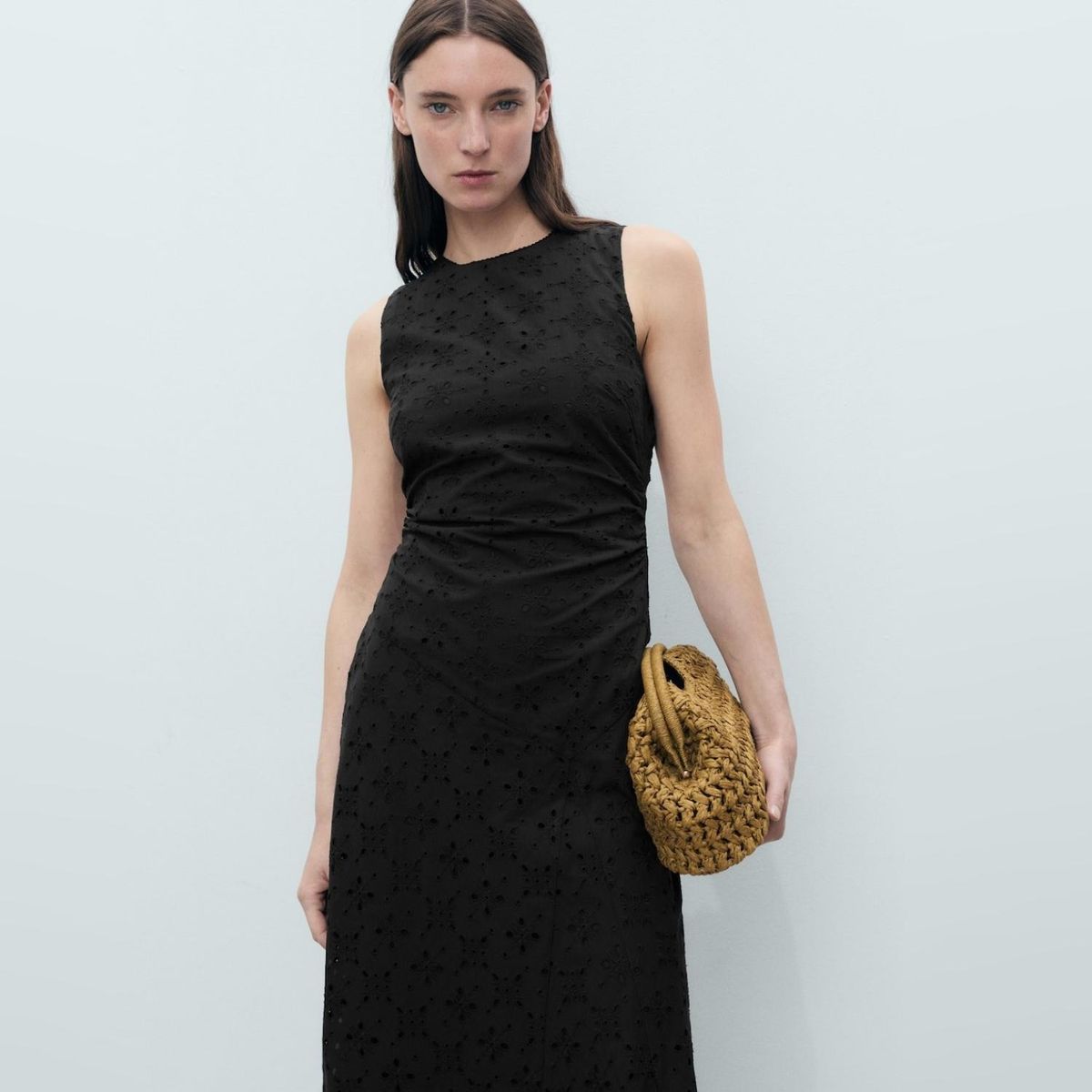 MANGO - Vestido Midi Motivos Bordados Calados Mujer Mango