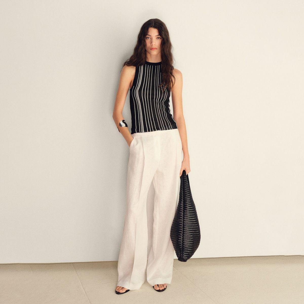 MANGO - Top Punto Halter Rayas Mujer Mango