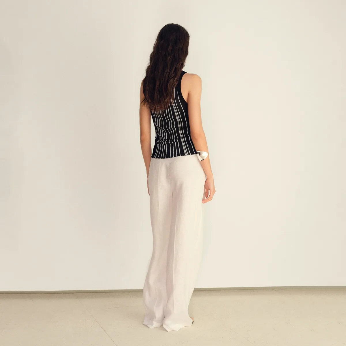 MANGO - Top Punto Halter Rayas Mujer Mango