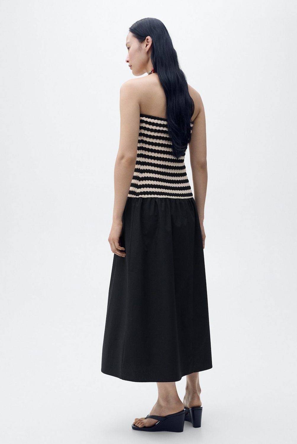 MANGO - Vestido Palabra De Honor Combinado Rayas Mujer Mango