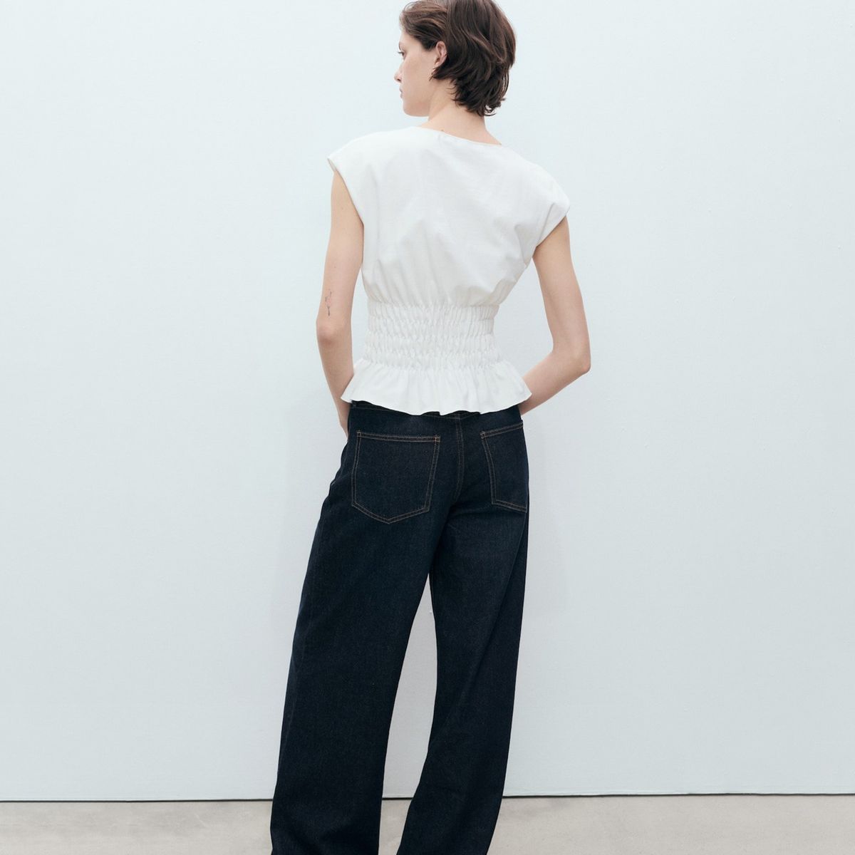 MANGO - Polera Algodón Fruncido Mujer Mango