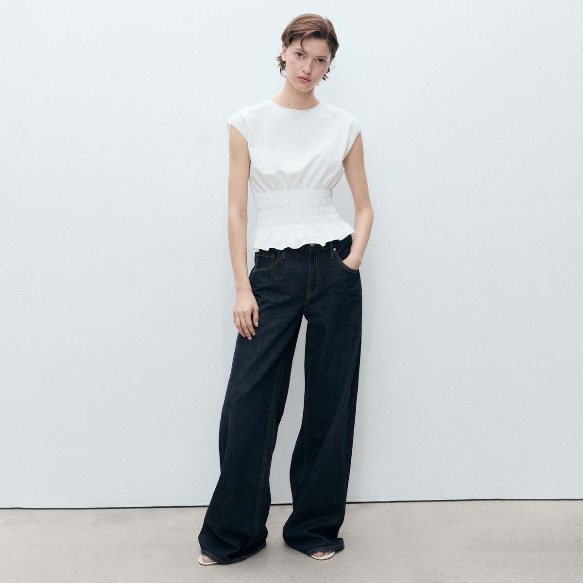 MANGO - Polera Algodón Fruncido Mujer Mango