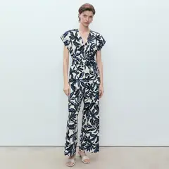 MANGO - Enterito Lino Estampado Cinturón Mujer