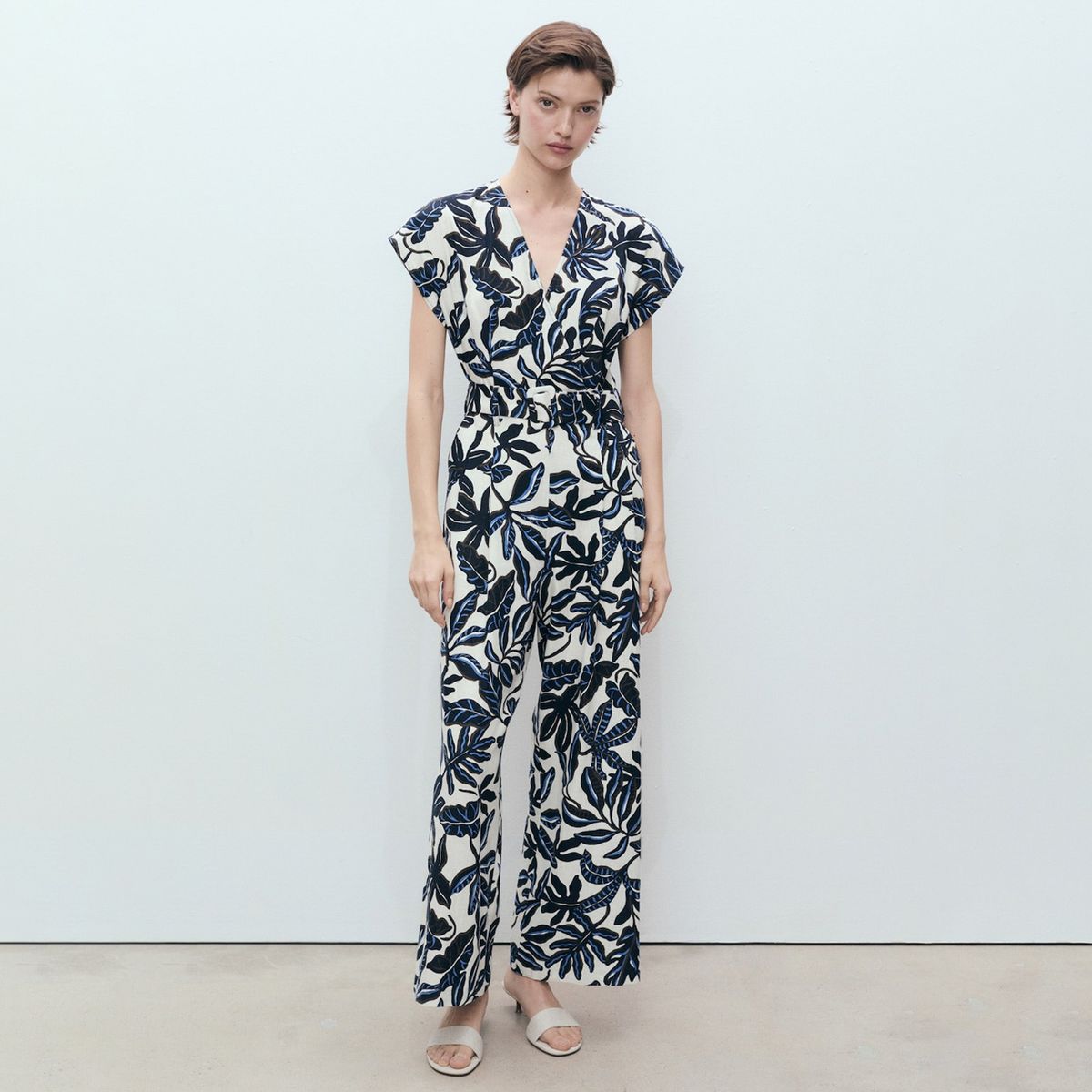 MANGO - Enterito Lino Estampado Cinturón Mujer Mango