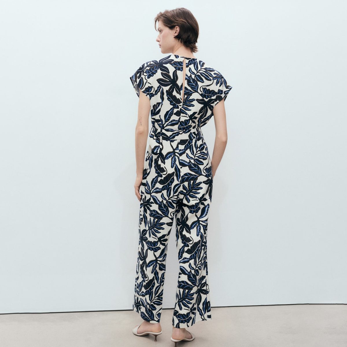 MANGO - Enterito Lino Estampado Cinturón Mujer Mango