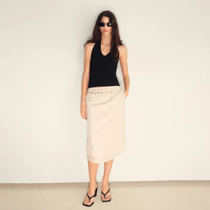 MANGO - Top Halter Punto Canalé Mujer Mango