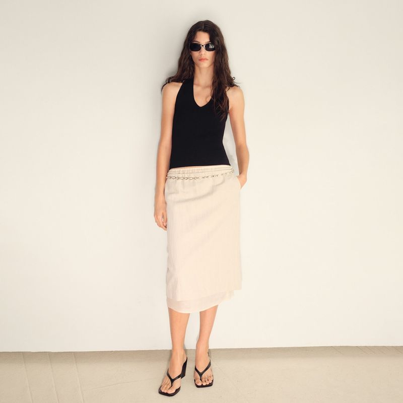 MANGO - Top Halter Punto Canalé Mujer Mango