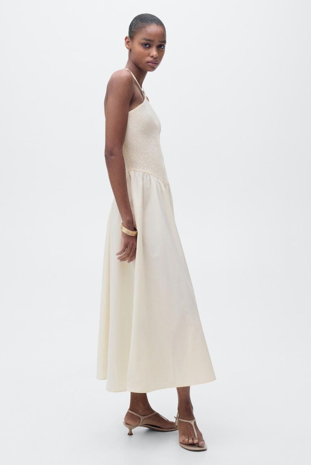 MANGO - Vestido Halter Combinado Mujer Mango
