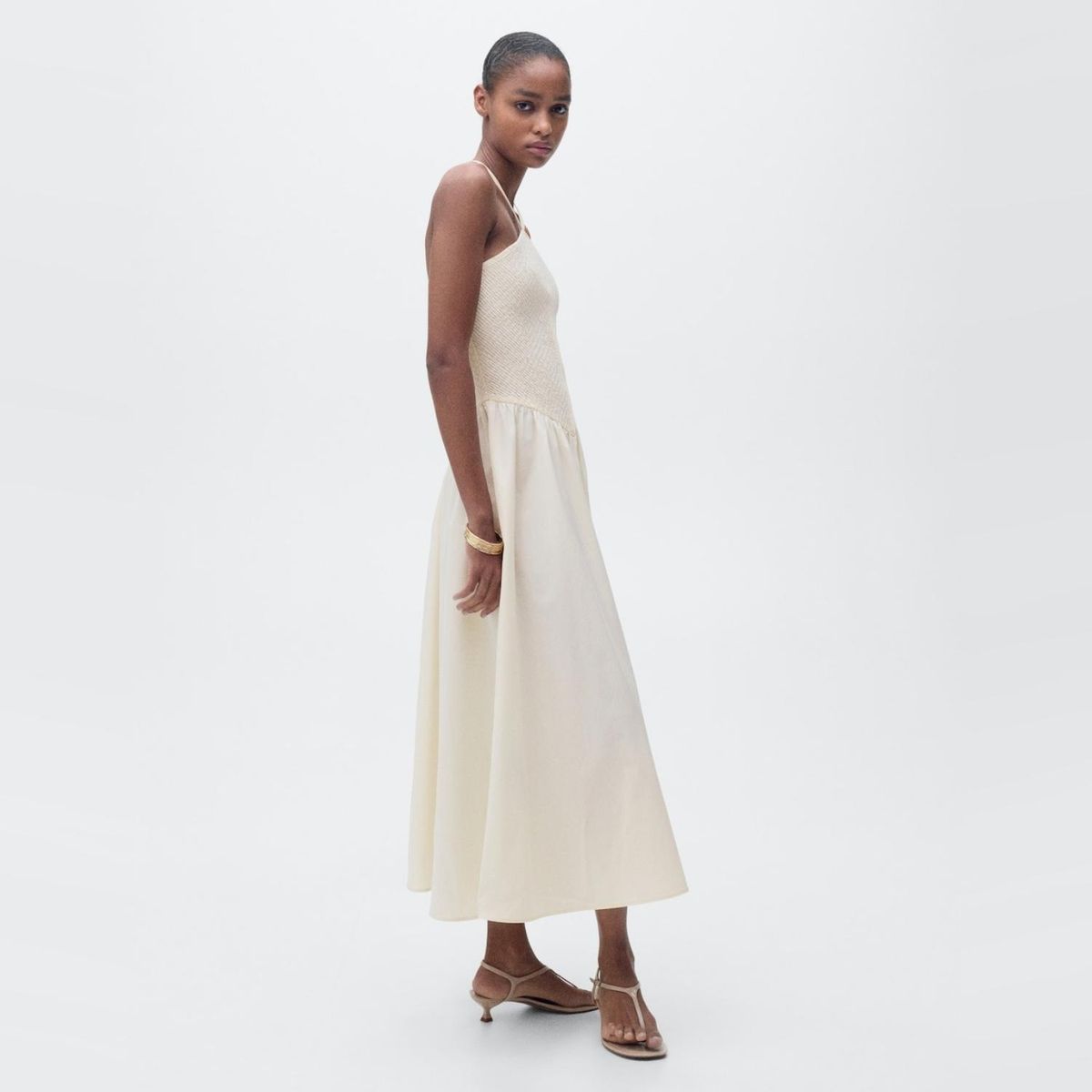 MANGO - Vestido Halter Combinado Mujer Mango