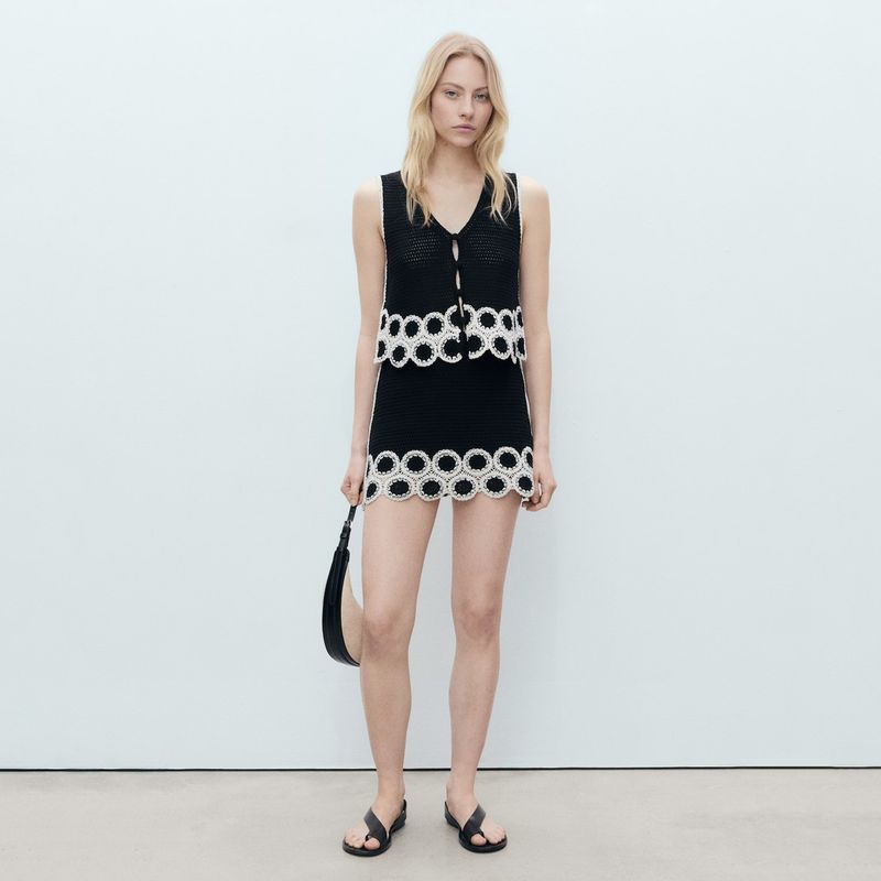 MANGO - Falda Crochet Estampado Circular Mujer Mango