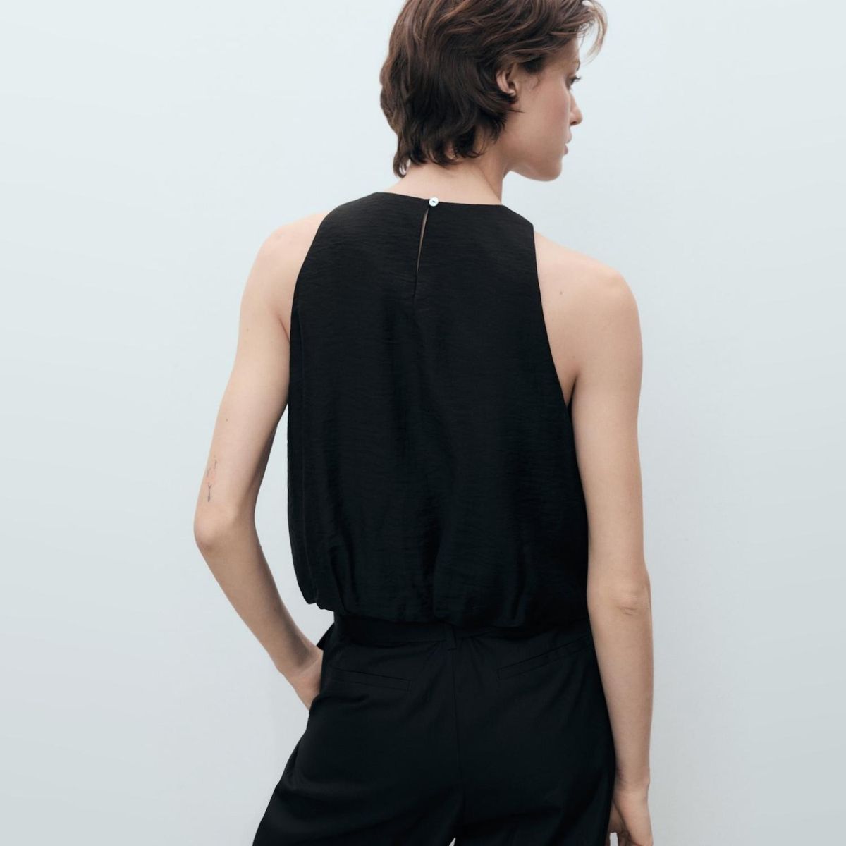 MANGO - Top Mezcla Lyocell Bajo Abullonado Mujer Mango