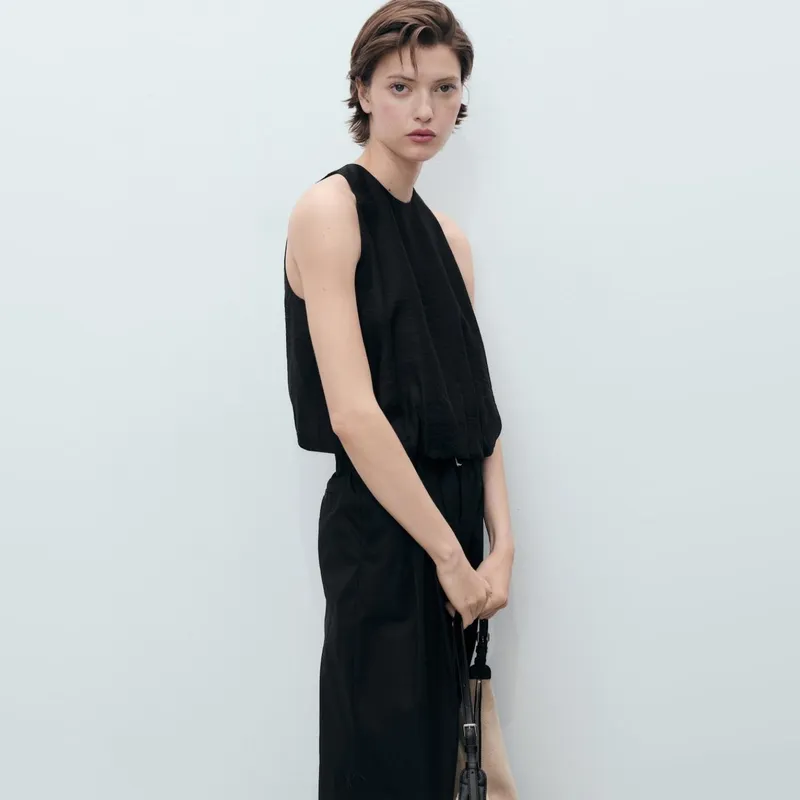 MANGO - Top Mezcla Lyocell Bajo Abullonado Mujer Mango
